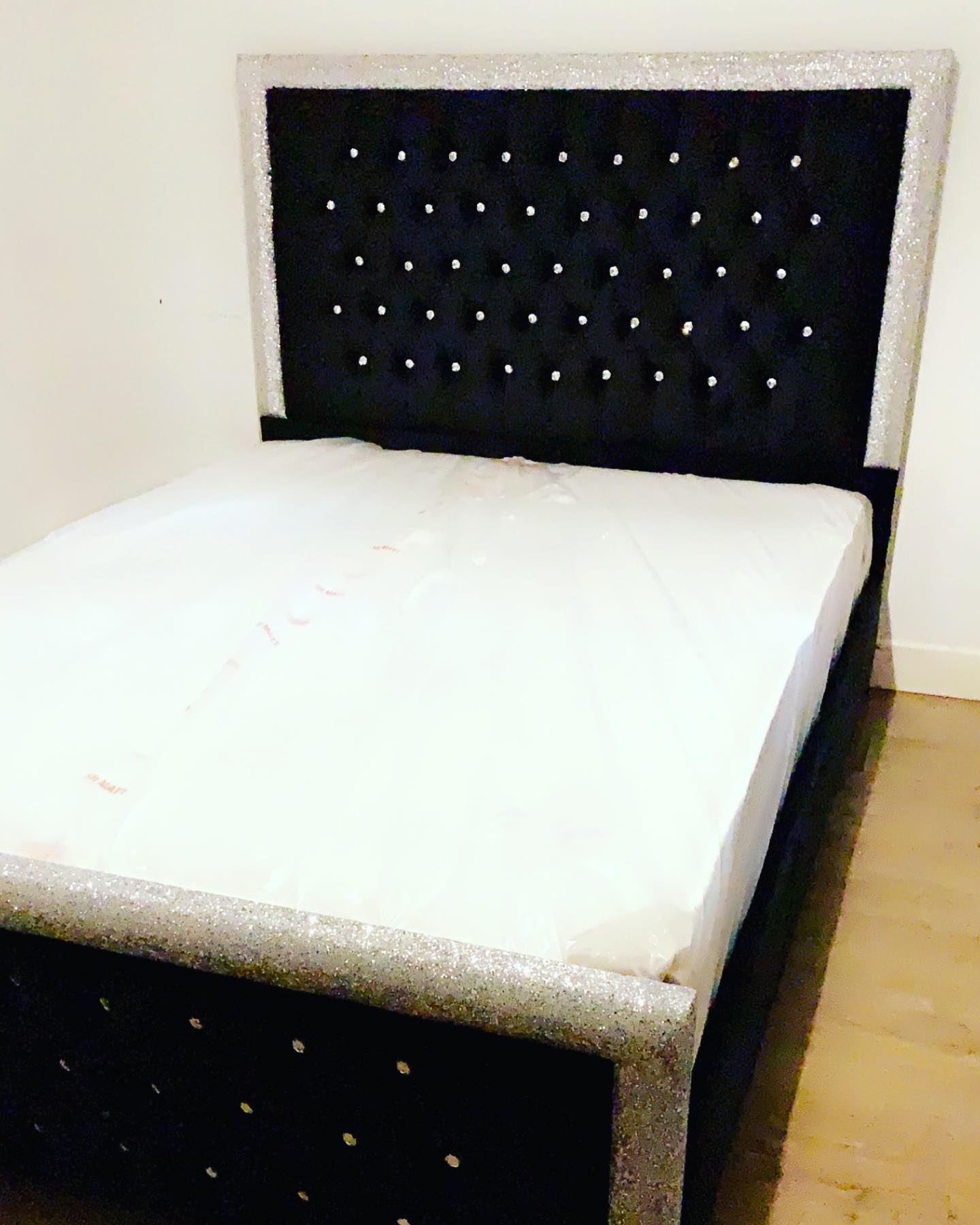 SOFIA CRUSHED VELVET FABRIC UPHOLSTERED DIAMANTE BED FRAME