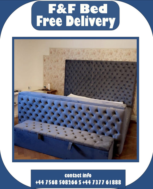 Calvin Buttoned Border Chrome Studded Bed Frame