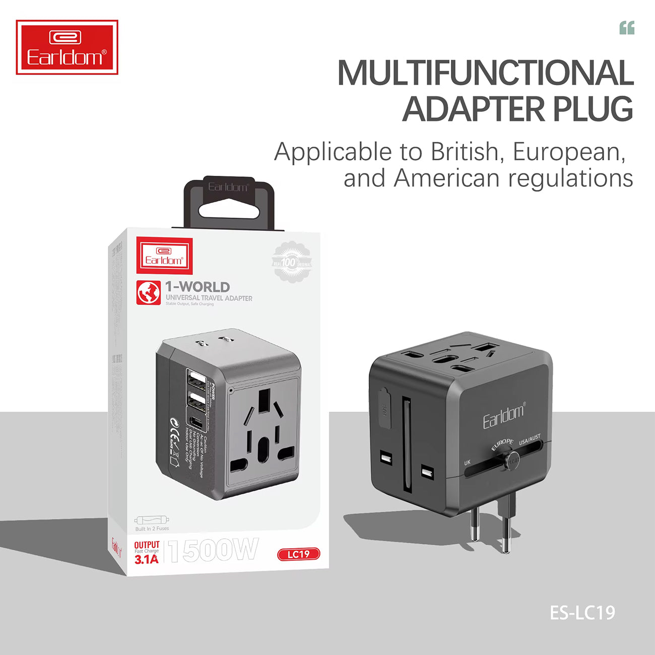 Earldom Universal Adapter , Earldom USB International Travel Adapter With Type C to USB 3.1 Adapter/Universal Travel Adapter