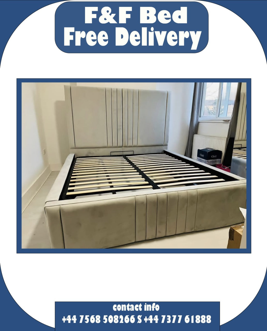 Luxury Milan bed Plush Velvet Bed with Luxury Headboard