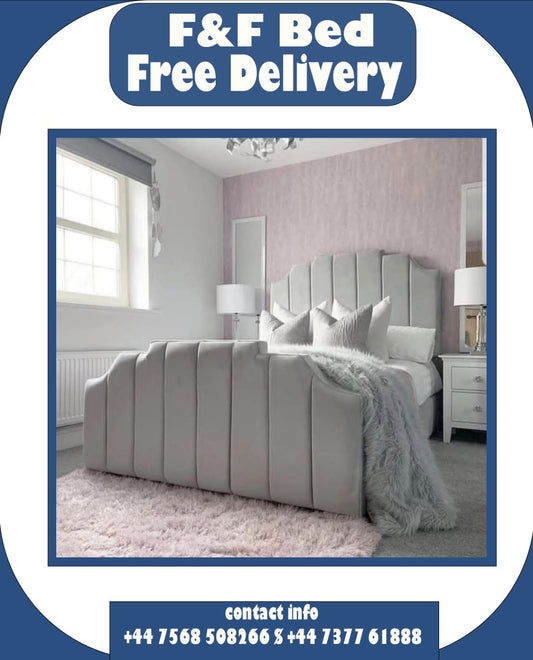 Ottoman Bed Frame Amelia Panel Plush Velvet Upholstered Double & King Size Bed