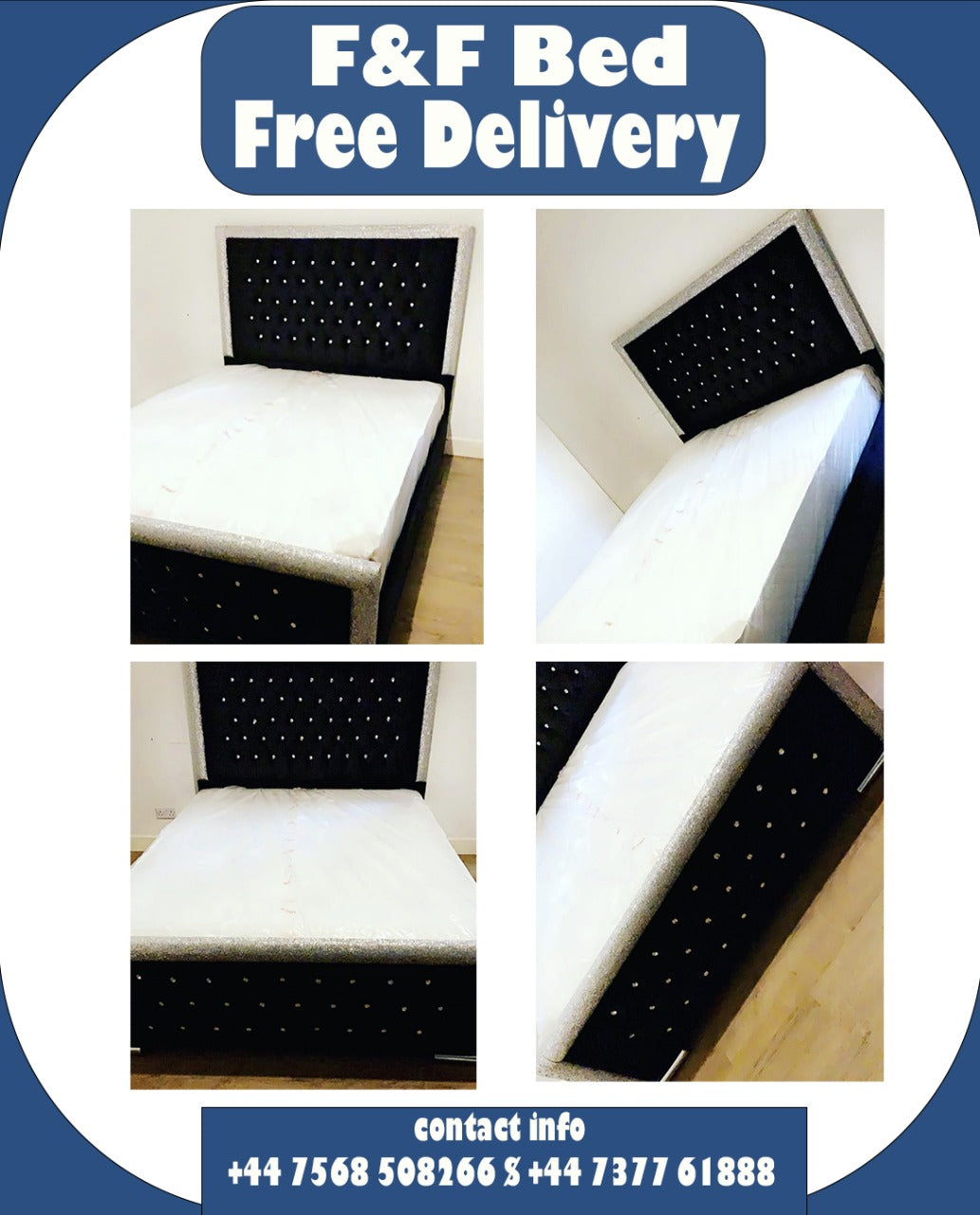 SOFIA CRUSHED VELVET FABRIC UPHOLSTERED DIAMANTE BED FRAME