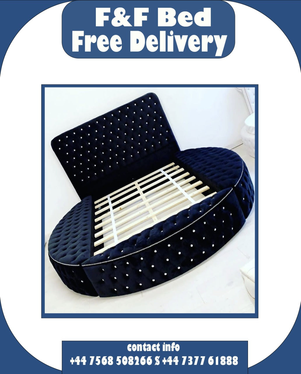 Modern Round Bed with Crystal Studded Tufting – Velvet Upholstery & Statement Style