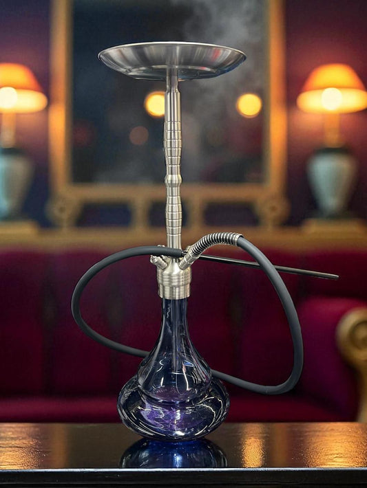 Modern Luxury Hookah – Sleek Metallic Stem with Glass Base & Smoke Tray" 	"Premium Glass Hookah  Elegant Design with Visible Smoke Flow"